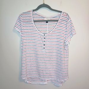 Universal Thread Striped Linen  Henley Tee